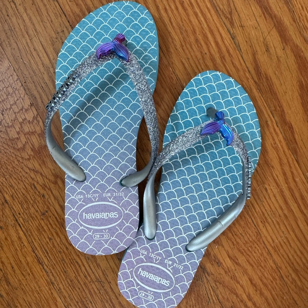 Havaianas Silver Mermaid Flip Flops with Blue and Purple Scales
